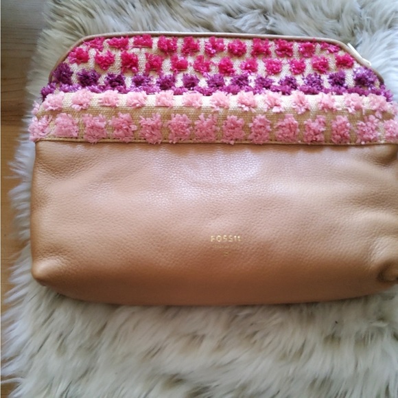 Fossil Preston Straw and leather Clutch Pouch Bag Purse NWT Handbag - Picture 3 of 12